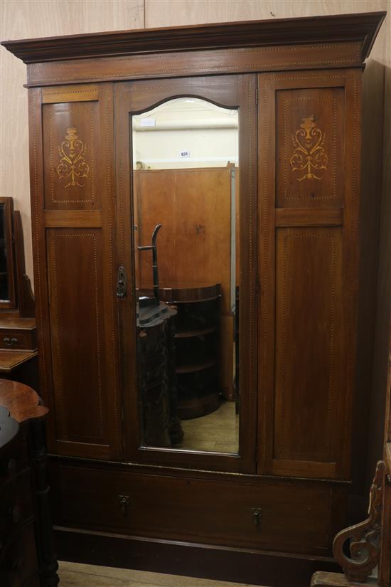 An Edwardian inlaid mahogany mirrored wardrobe, H.200cm